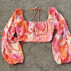 Floral Puff Sleeve Crop Top